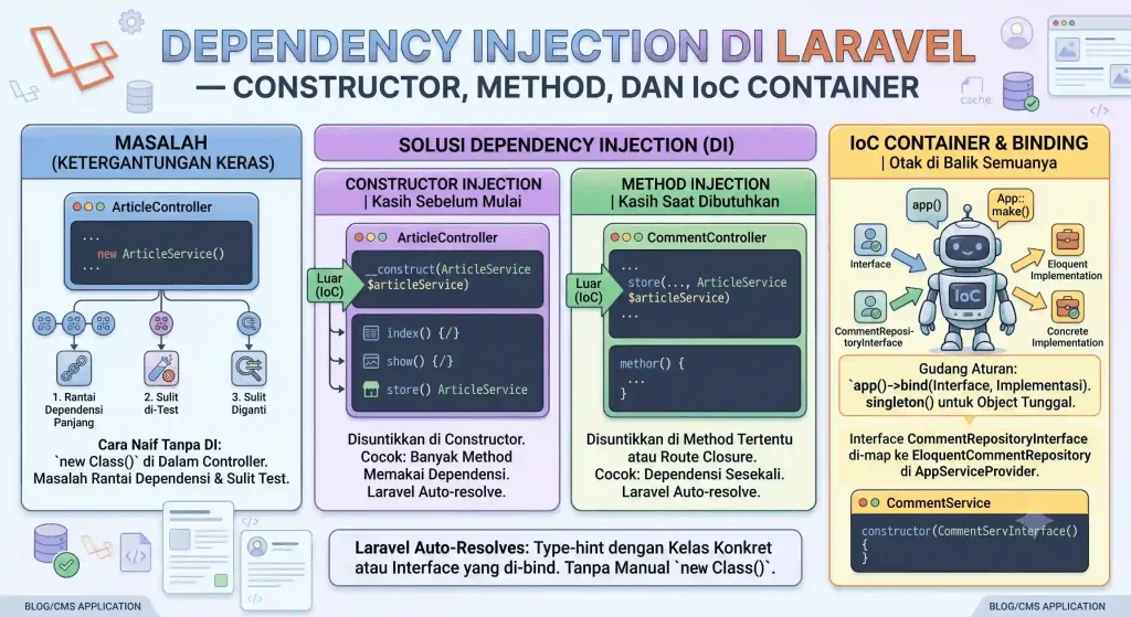 Dependency Injection di Laravel — Constructor, Method, dan IoC Container - Blog Post
