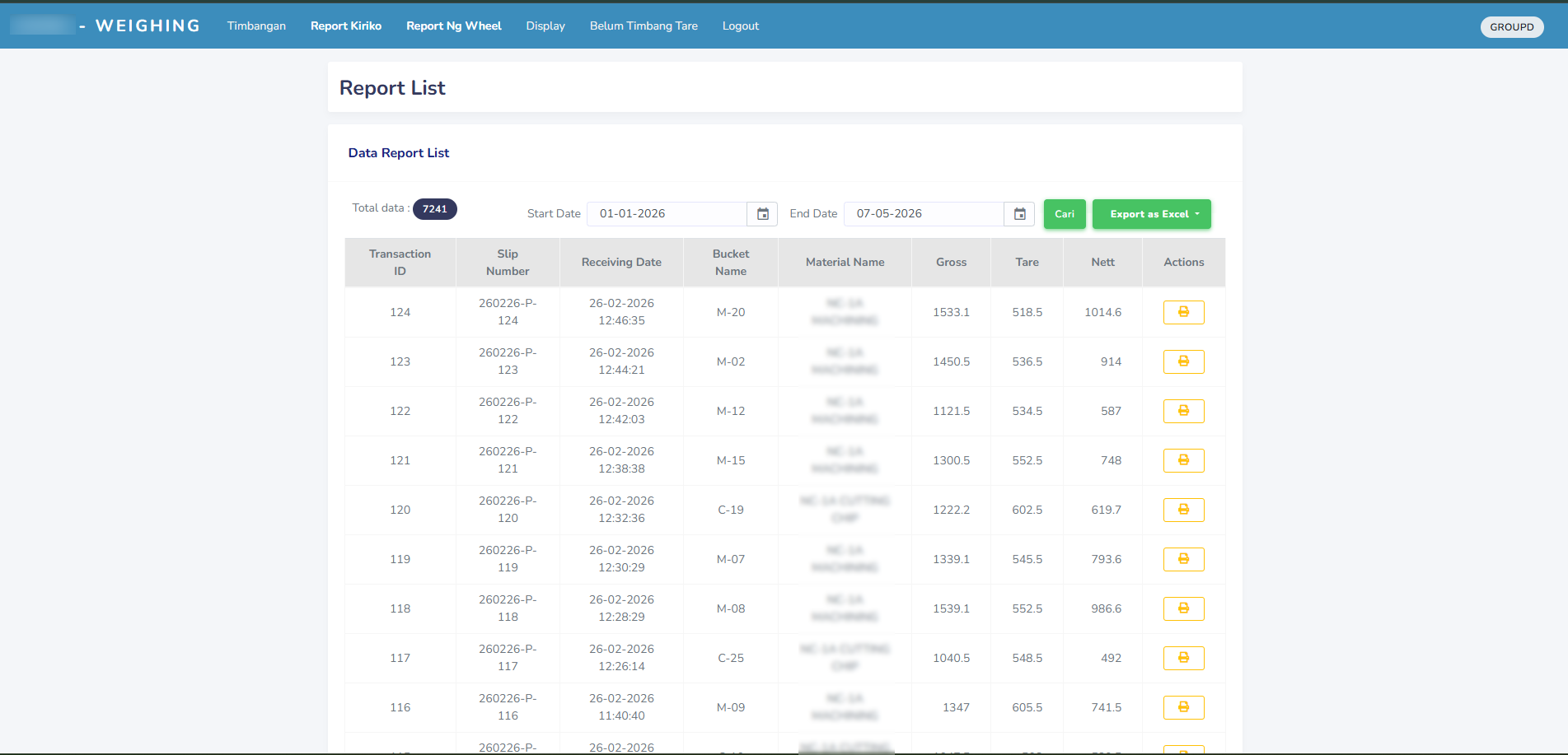 End-to-End Production Traceability — Integrated historical weighing data recapitulation for material audits.