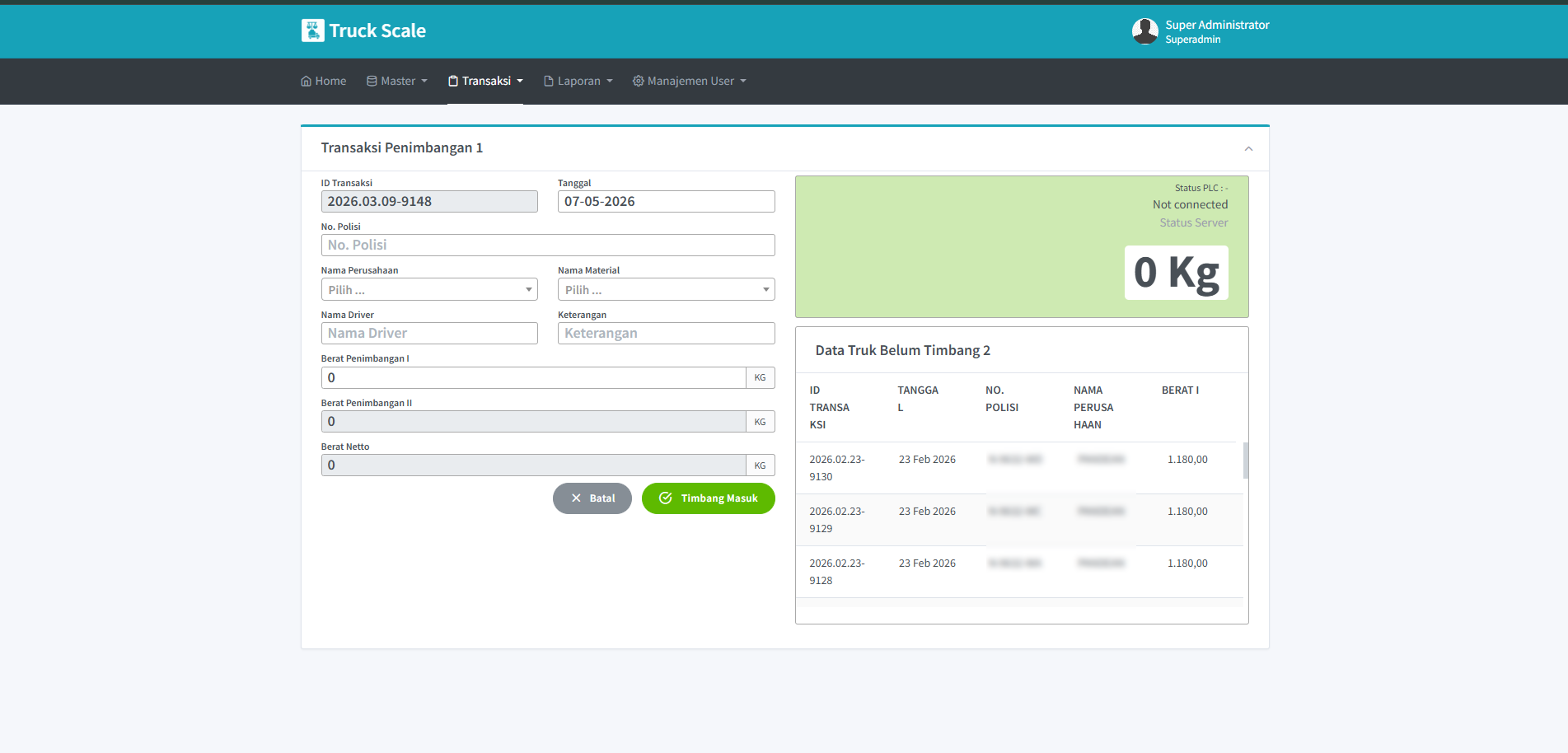 Live Weighing Acquisition — Weight sensor data acquisition interface from PLC, integrated with vehicle identity validation.
