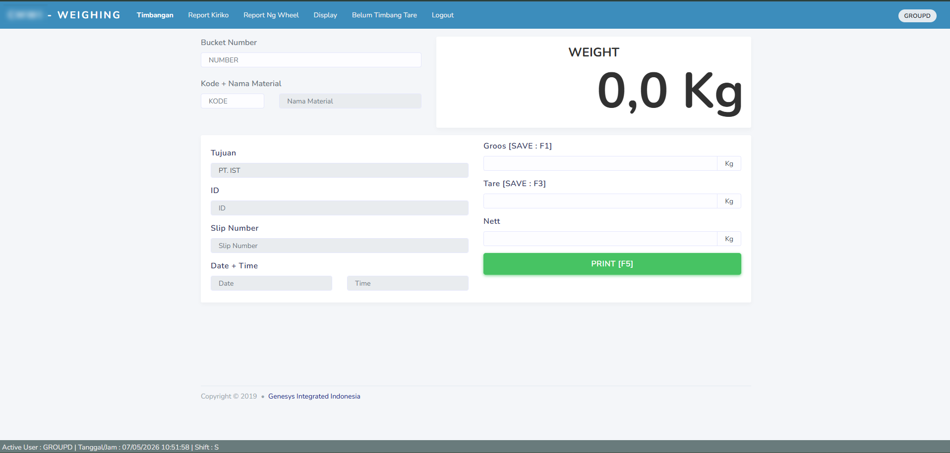 Operator Command Center — Real-time PLC weight data synchronization interface with automated material identification.