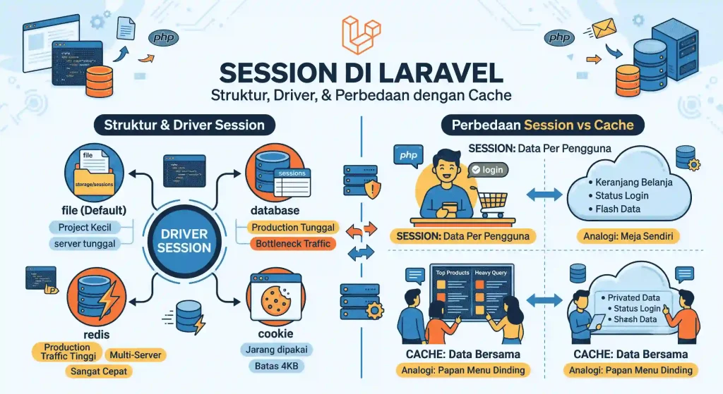 Session di Laravel — Struktur, Driver, dan Perbedaannya dengan Cache - Blog Post