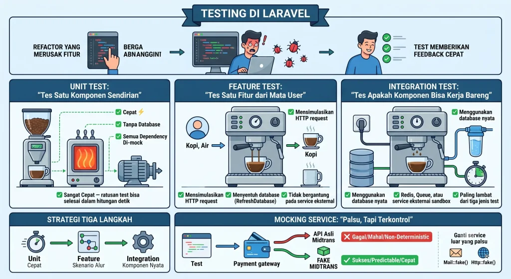 Testing di Laravel — Unit, Feature, Integration, dan Mocking Service - Blog Post