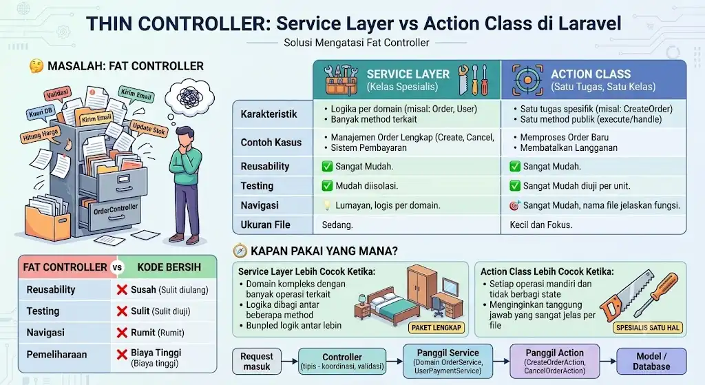 Thin Controller — Service Layer & Action Class di Laravel - Blog Post